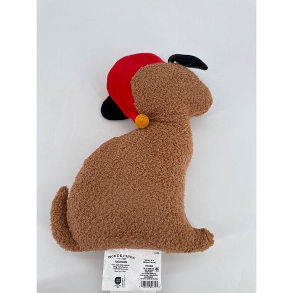 Dog Shaped Toss Pillow Christmas Decor By Wondershop 14.5" x 10" Santa Hat New - Picture 3 of 5